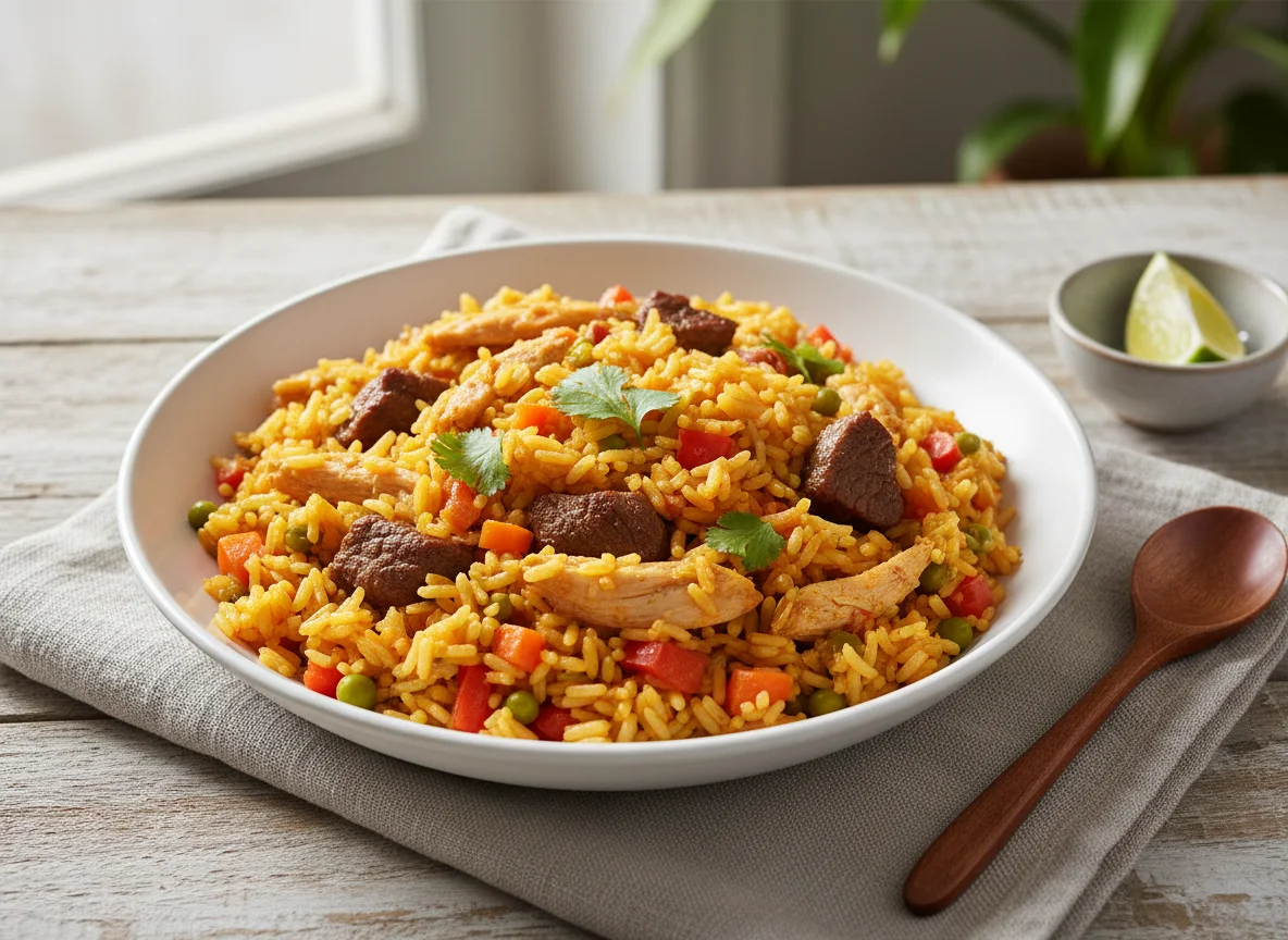 Arroz arreglado con carne photo