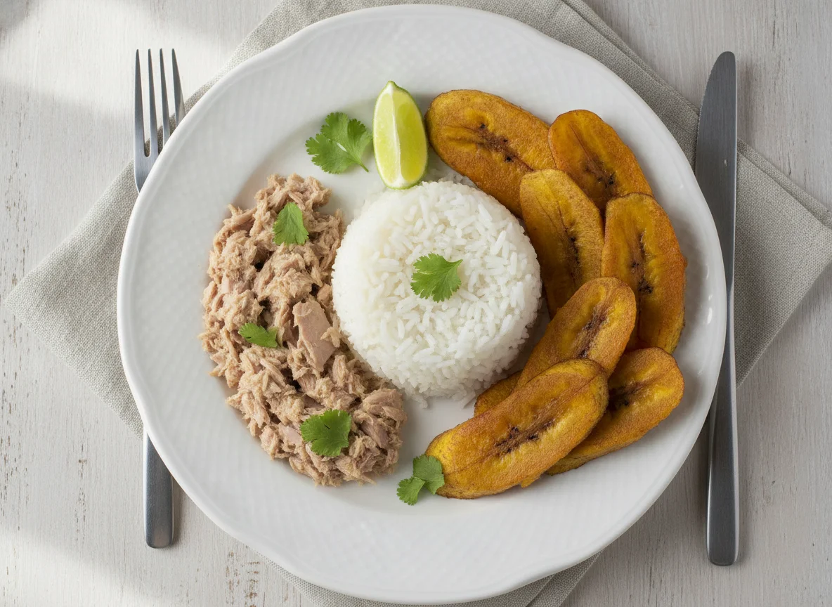 Arroz, atún y plátano photo