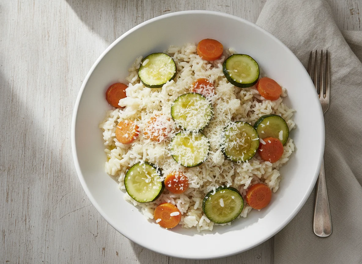 Arroz blanco con calabacín y zanahoria photo