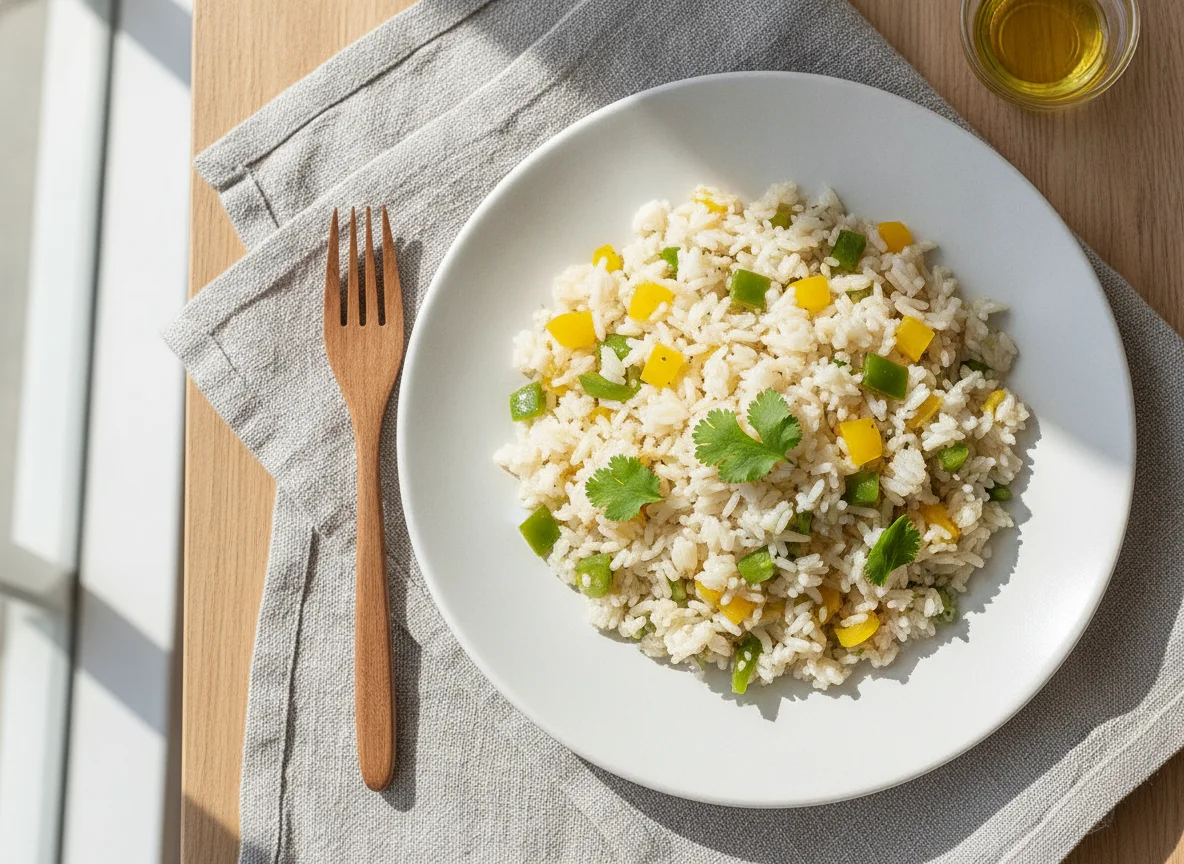 Arroz blanco con verduras photo