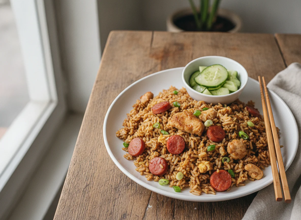 Arroz Chaufa con Ensalada de Pepino photo