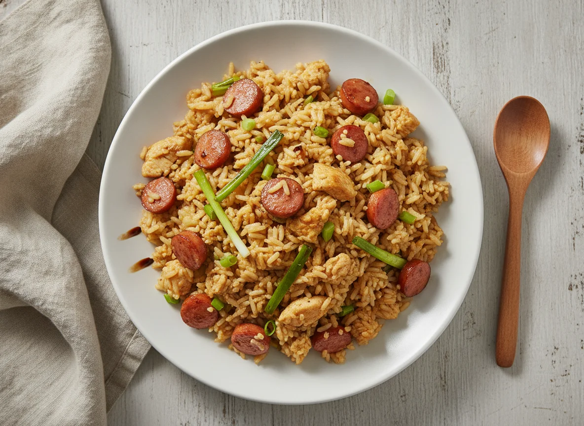 Arroz Chaufa de Pollo y Salchicha photo