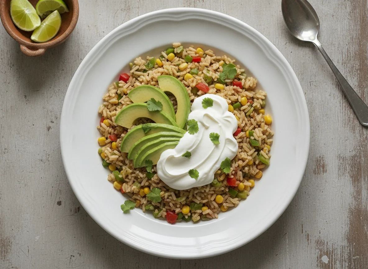 Arroz con aguacate y crema photo