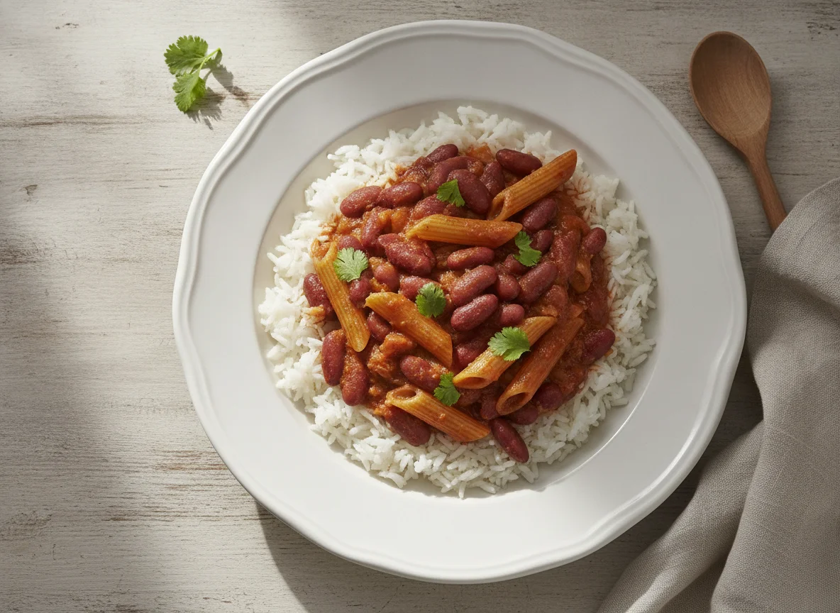 Arroz con alubias y pasta photo