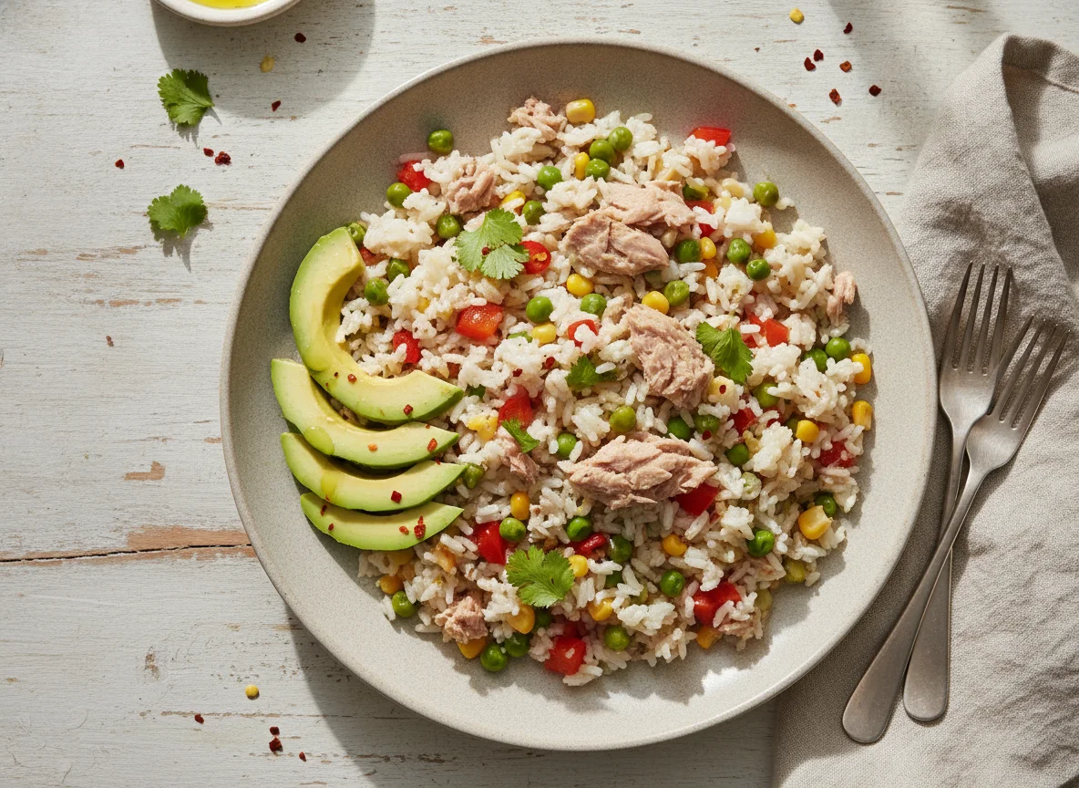 Arroz con atún y aguacate photo