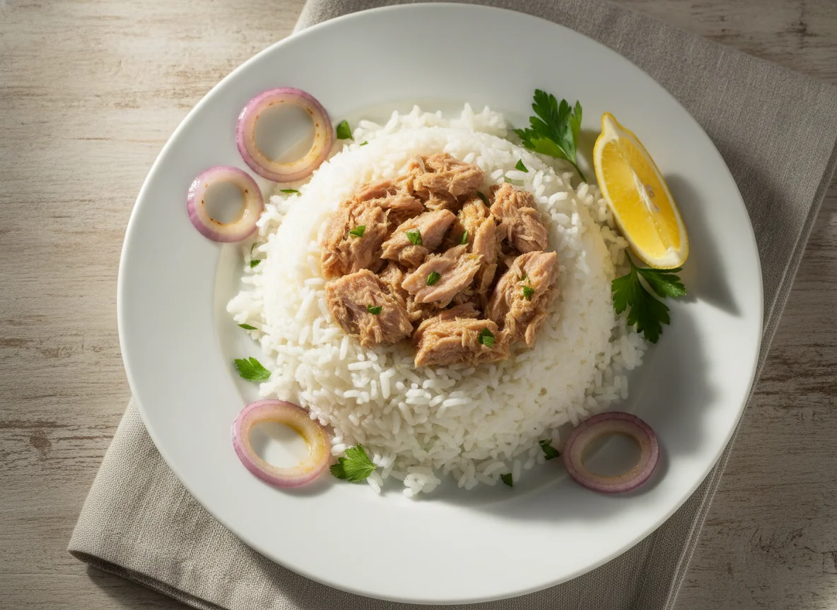 Arroz con atún y cebolla photo