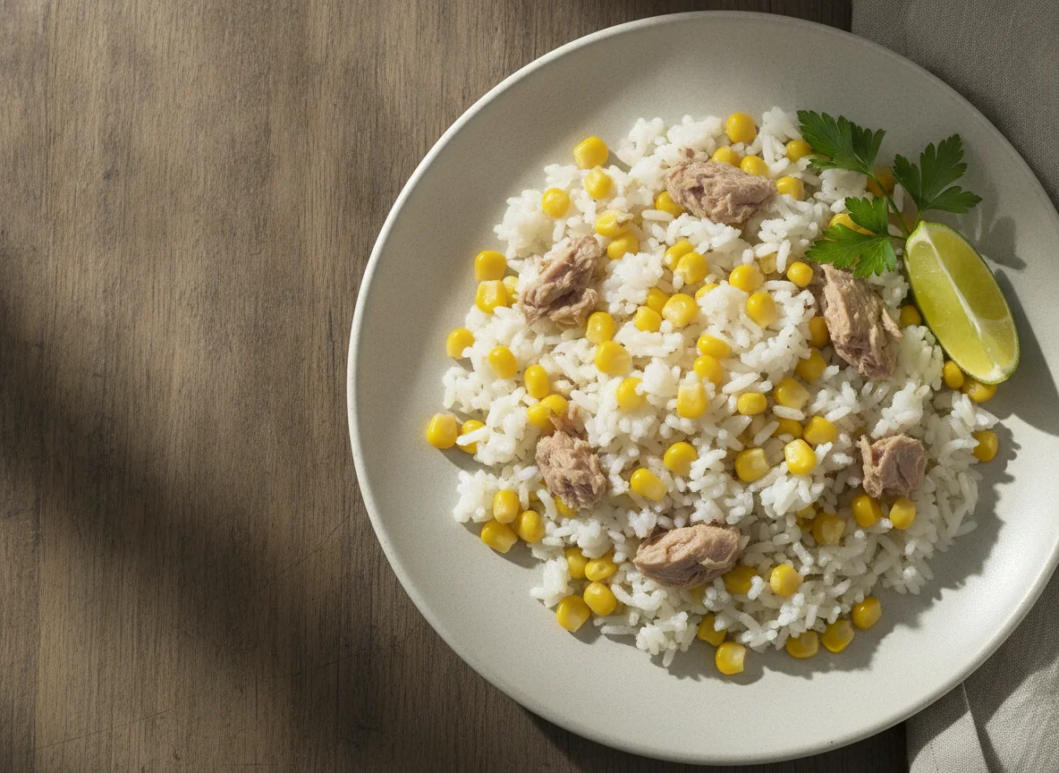 Arroz con atún y maíz photo