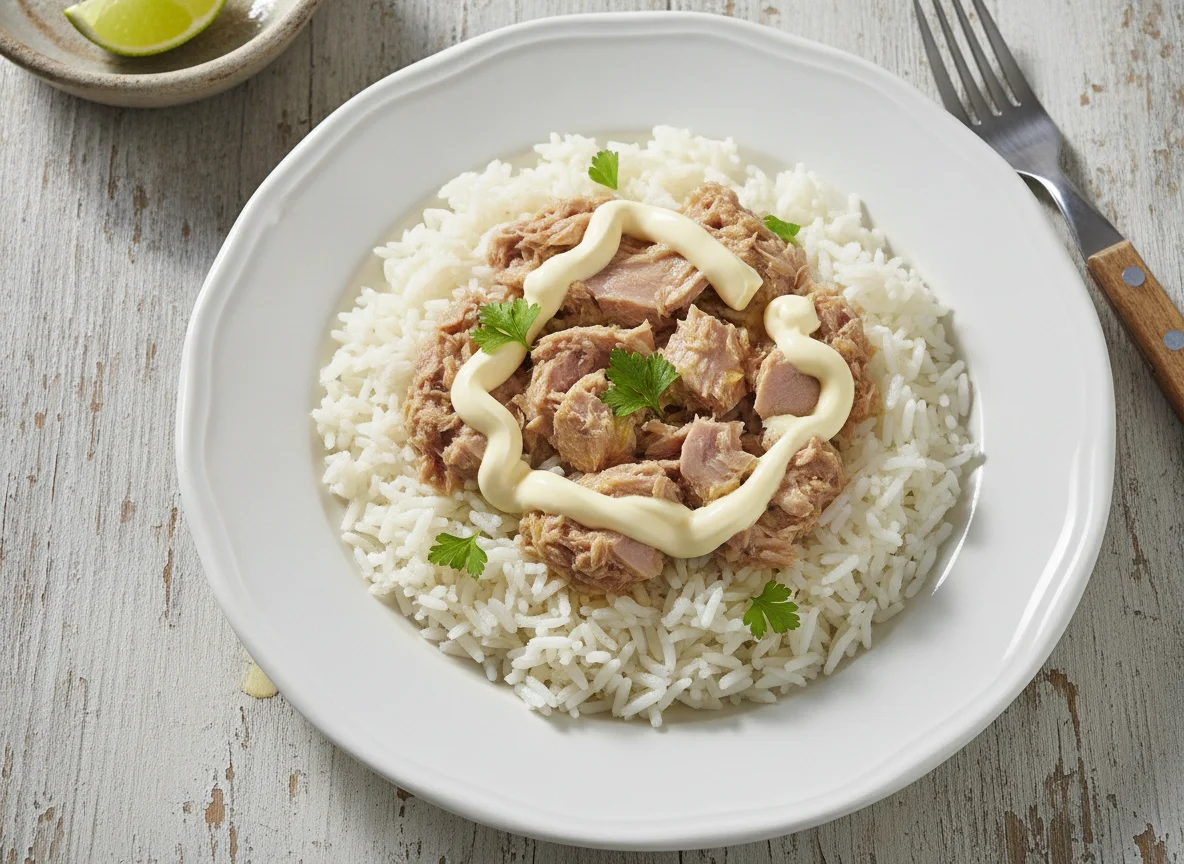 Arroz con atún y mayonesa photo