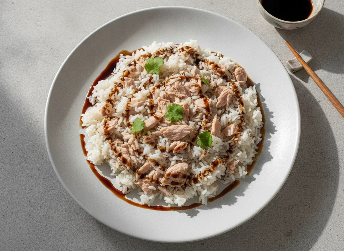 Arroz con atún y salsa de soja photo