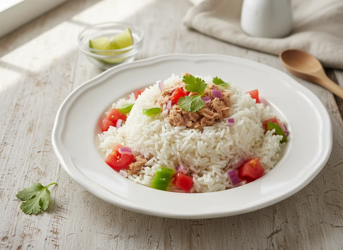 Arroz con atún y vegetales photo