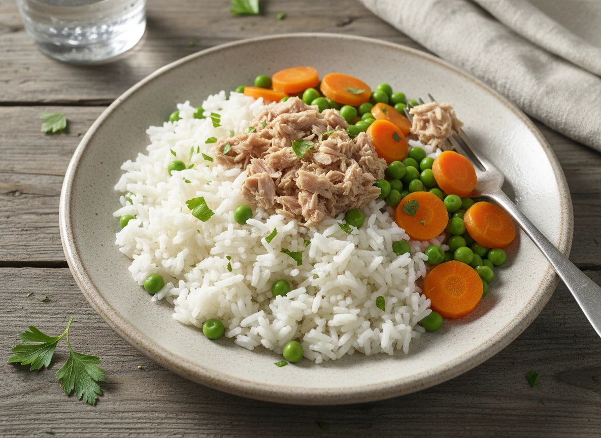 Arroz con atún y verduras photo