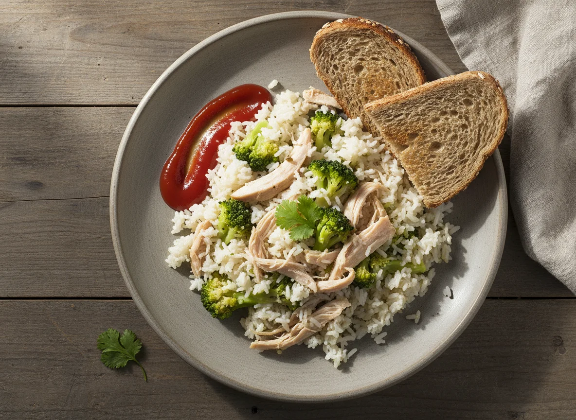 Arroz con brócoli y pollo photo