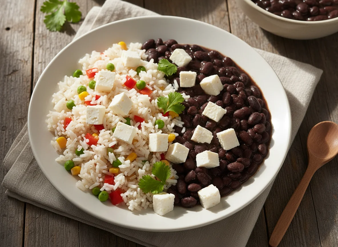 Arroz con caraotas y queso photo