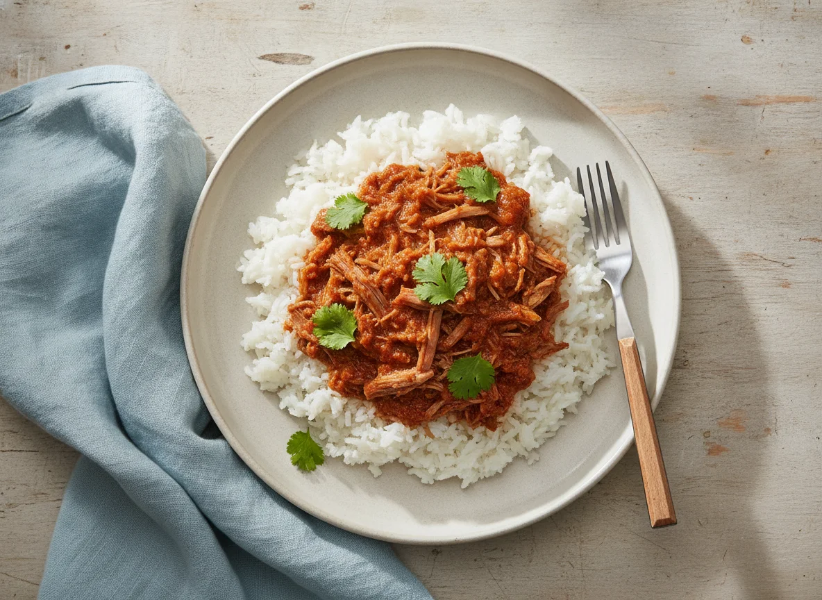Arroz con carne desmechada photo