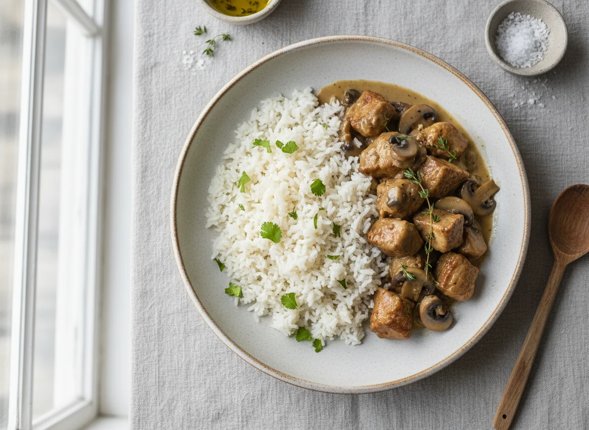Arroz con carne en salsa photo