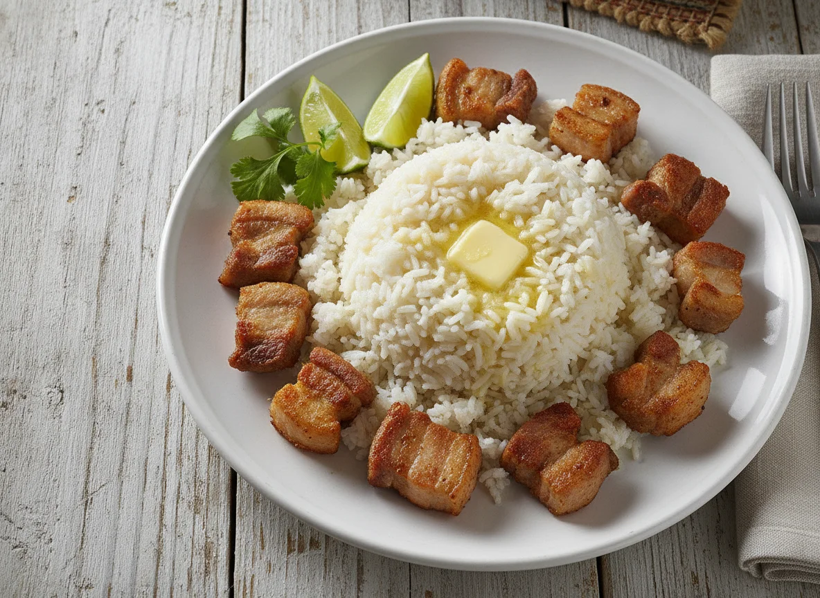 Arroz con carne frita photo