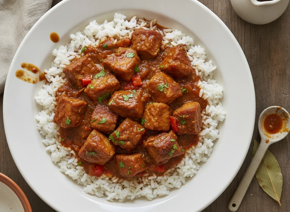 Arroz con carne y salsa photo