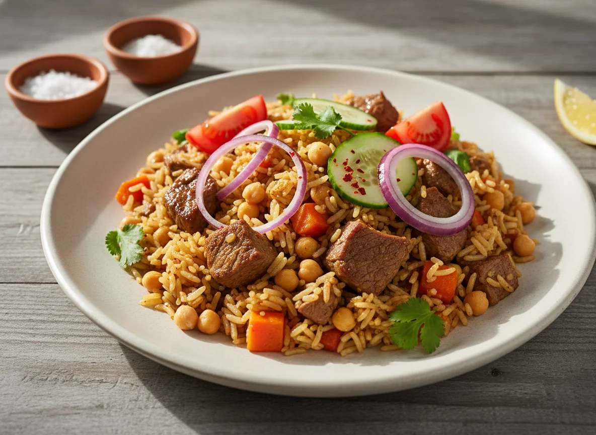 Arroz con carne y verduras (Pilaf) photo