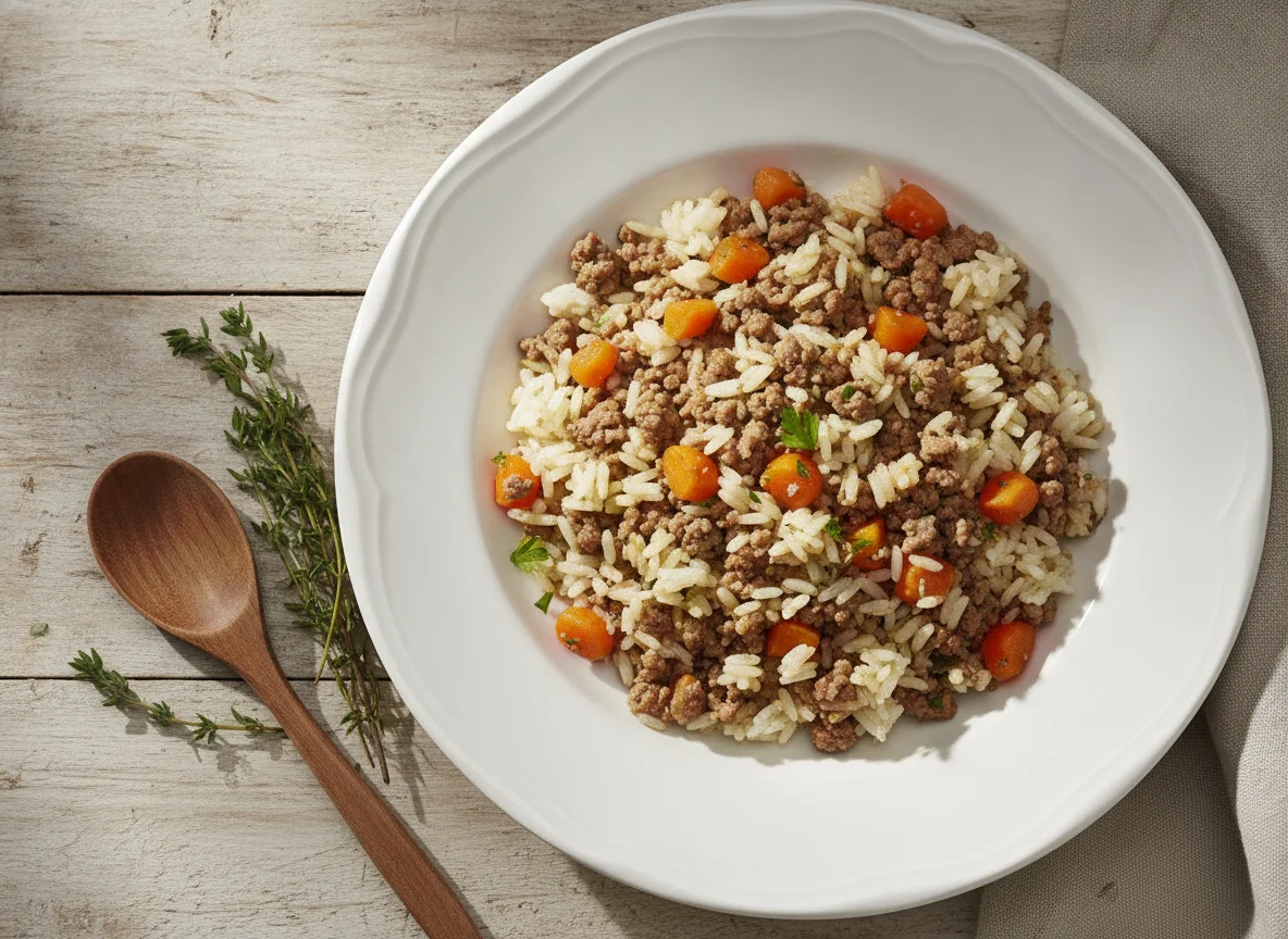 Arroz con carne y zanahoria photo