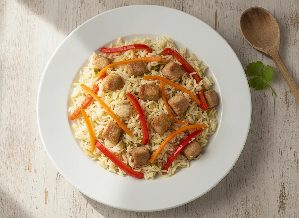 Arroz con cerdo y verduras photo