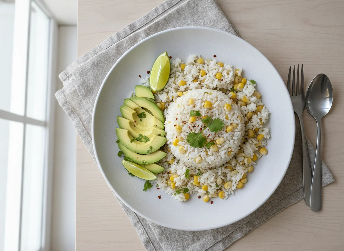Arroz con choclo y palta photo