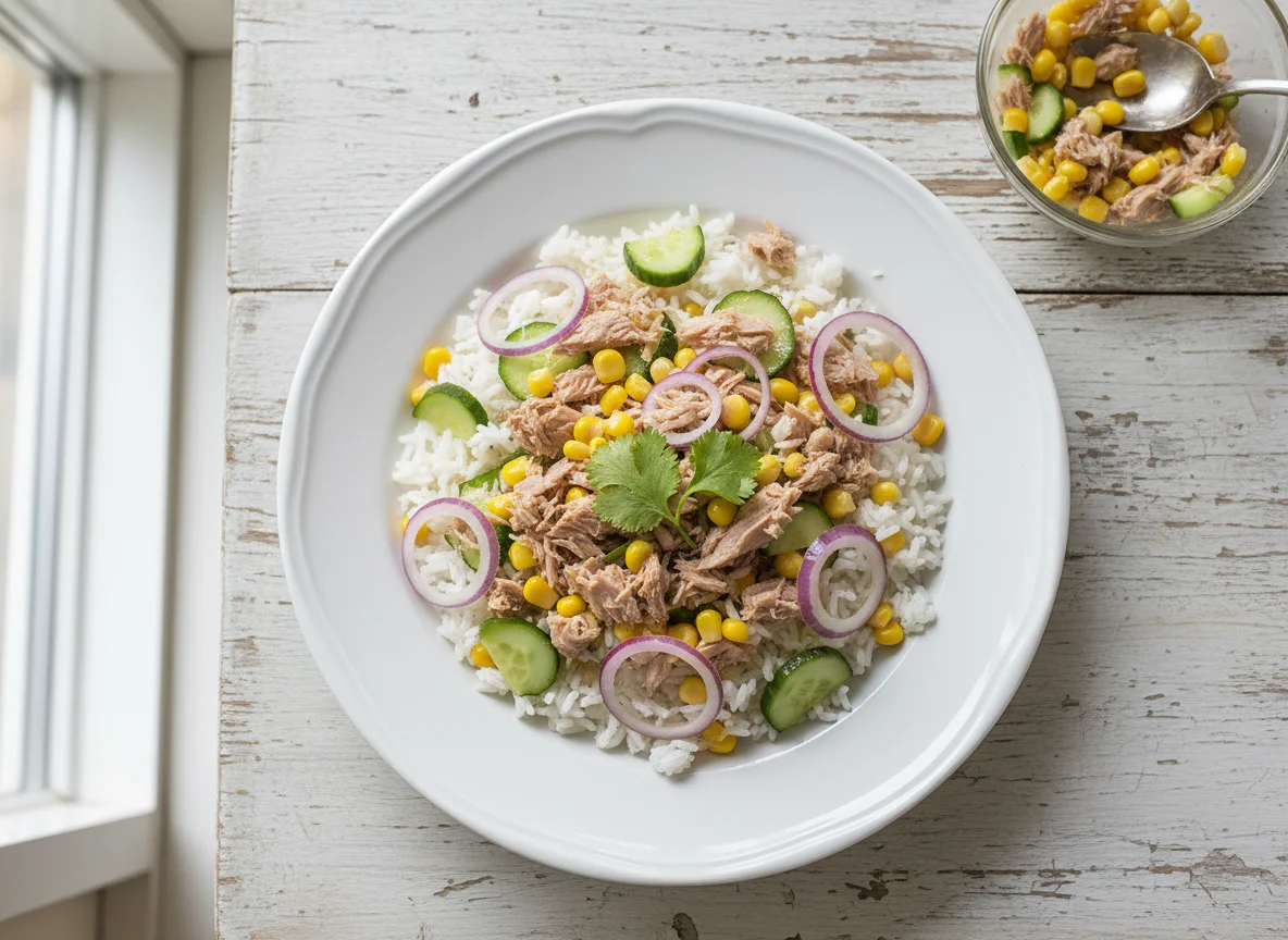 Arroz con ensalada de atún photo