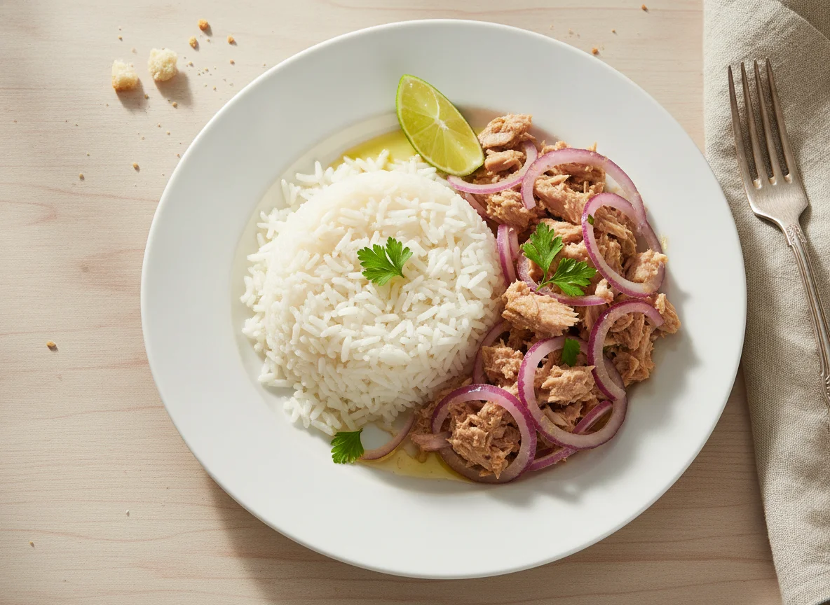 Arroz con ensalada de atún y cebolla photo
