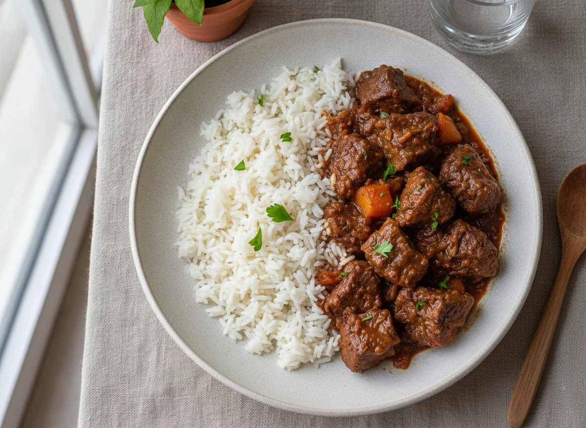 Arroz con estofado de carne photo