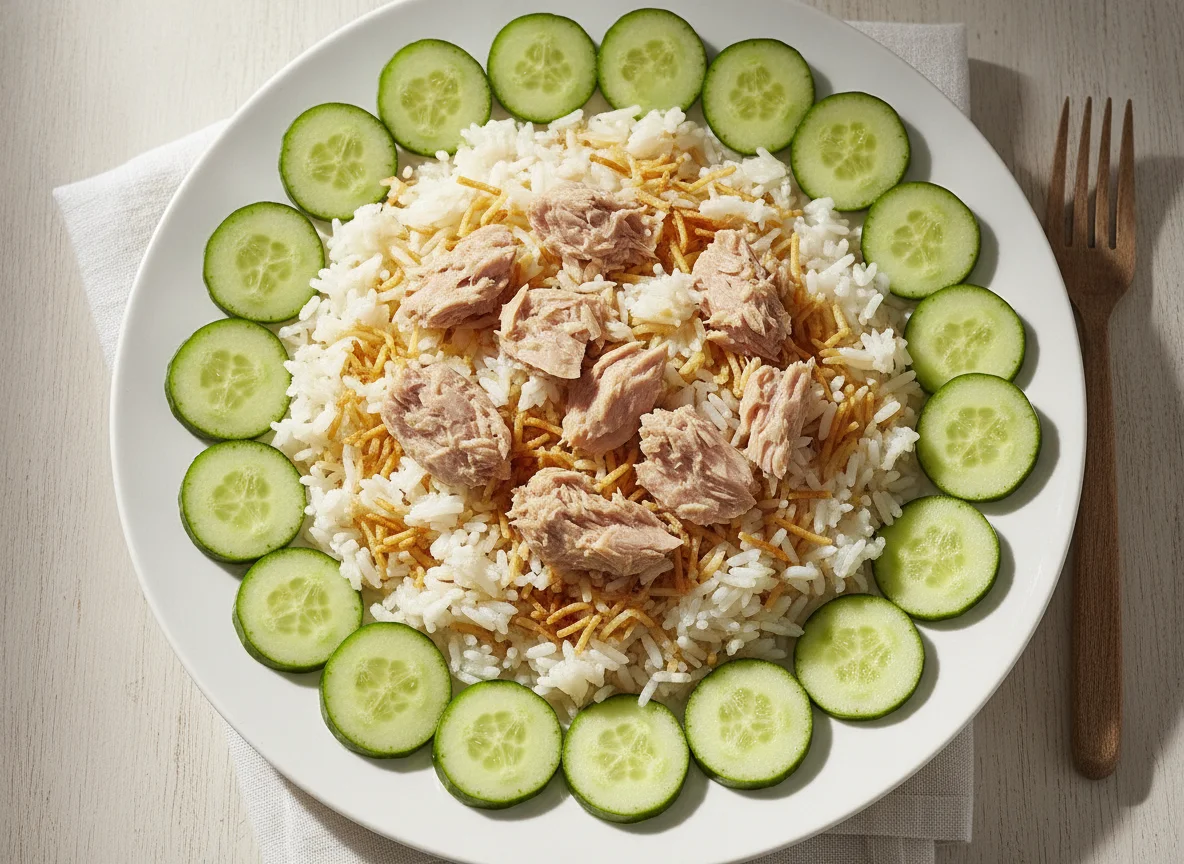 Arroz con fideos y atún photo