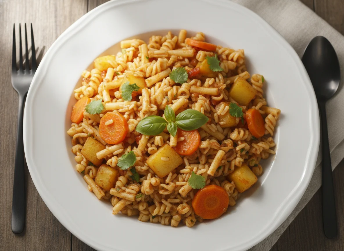Arroz con fideos y verduras photo