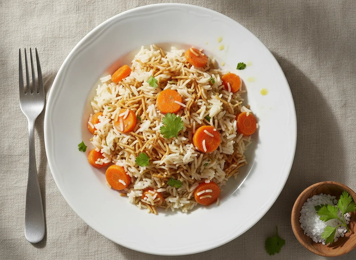 Arroz con fideos y zanahoria photo