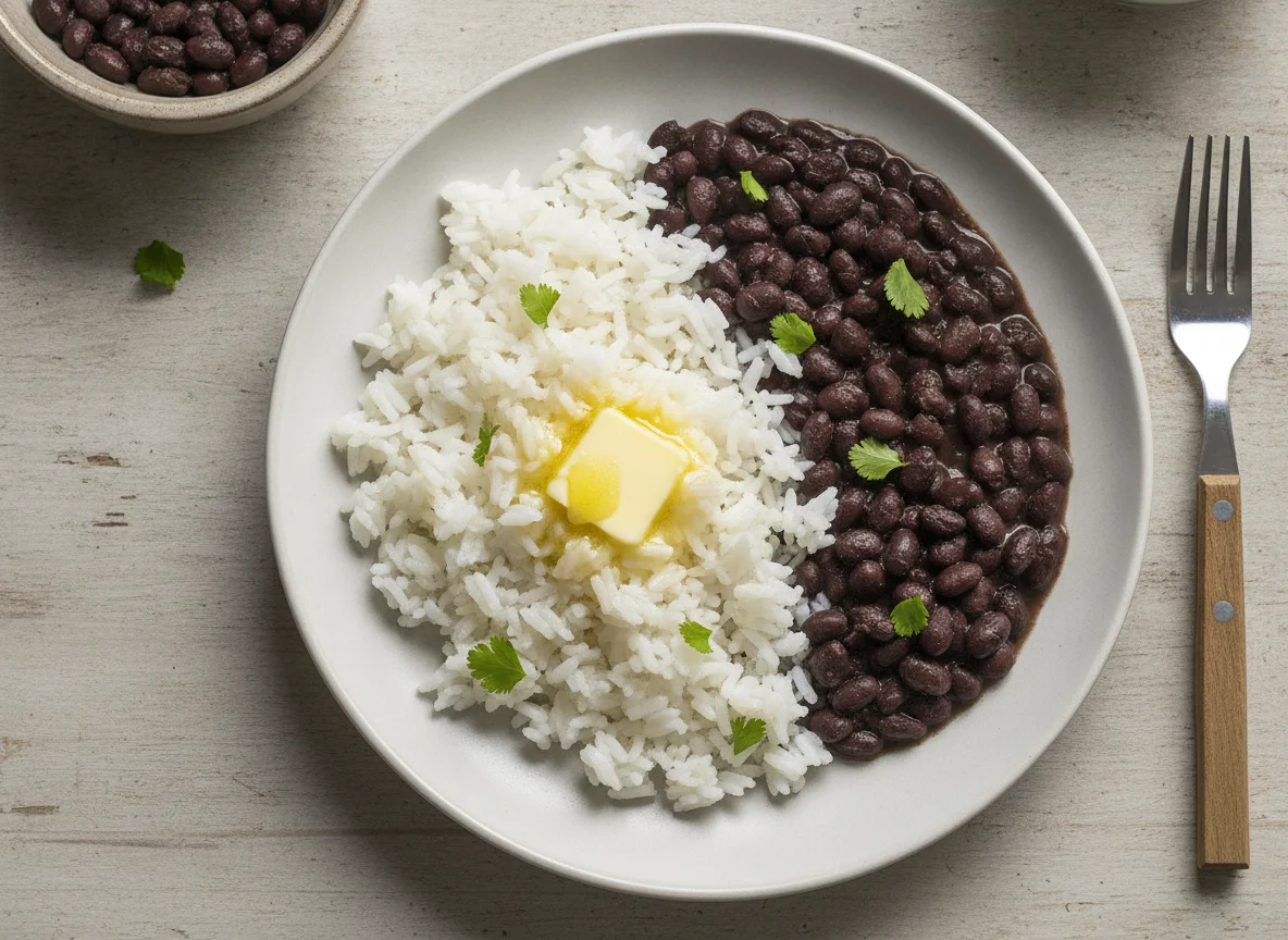 Arroz con frijoles y mantequilla photo