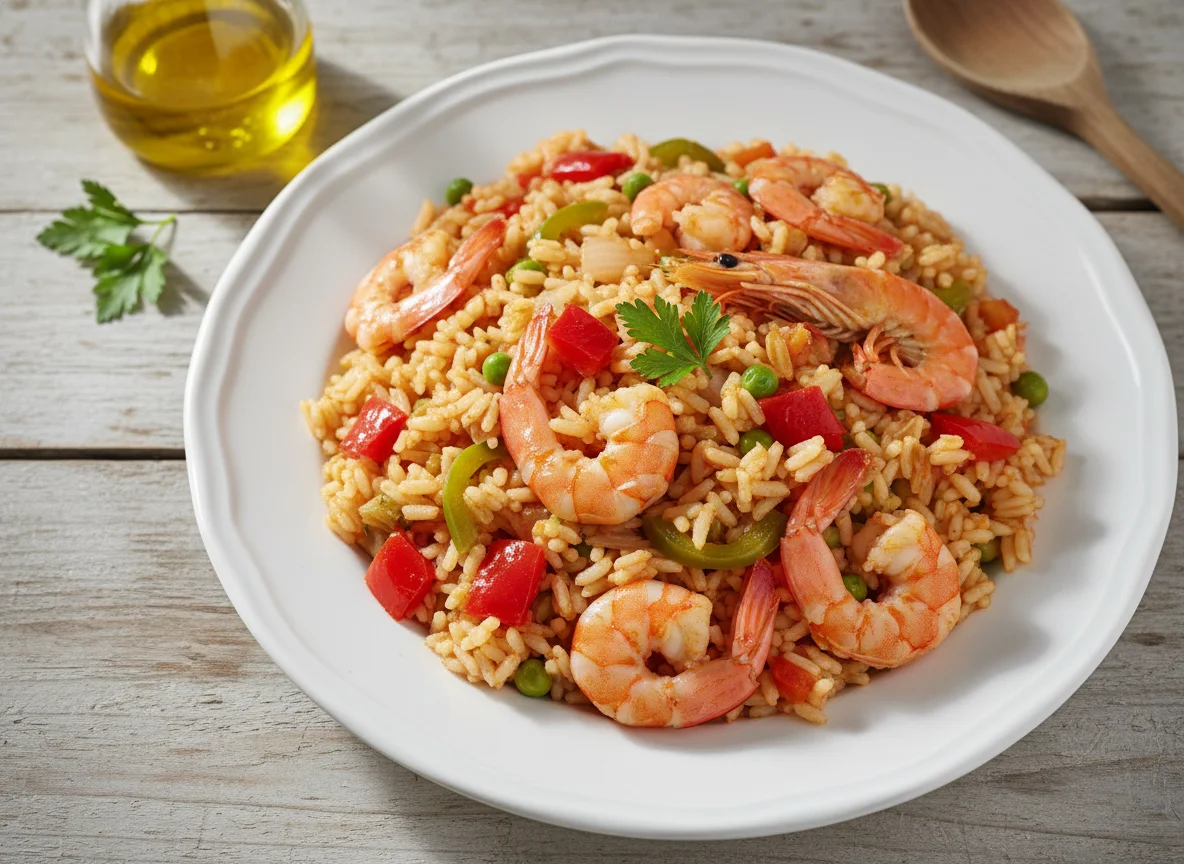 Arroz con gambas y verduras photo