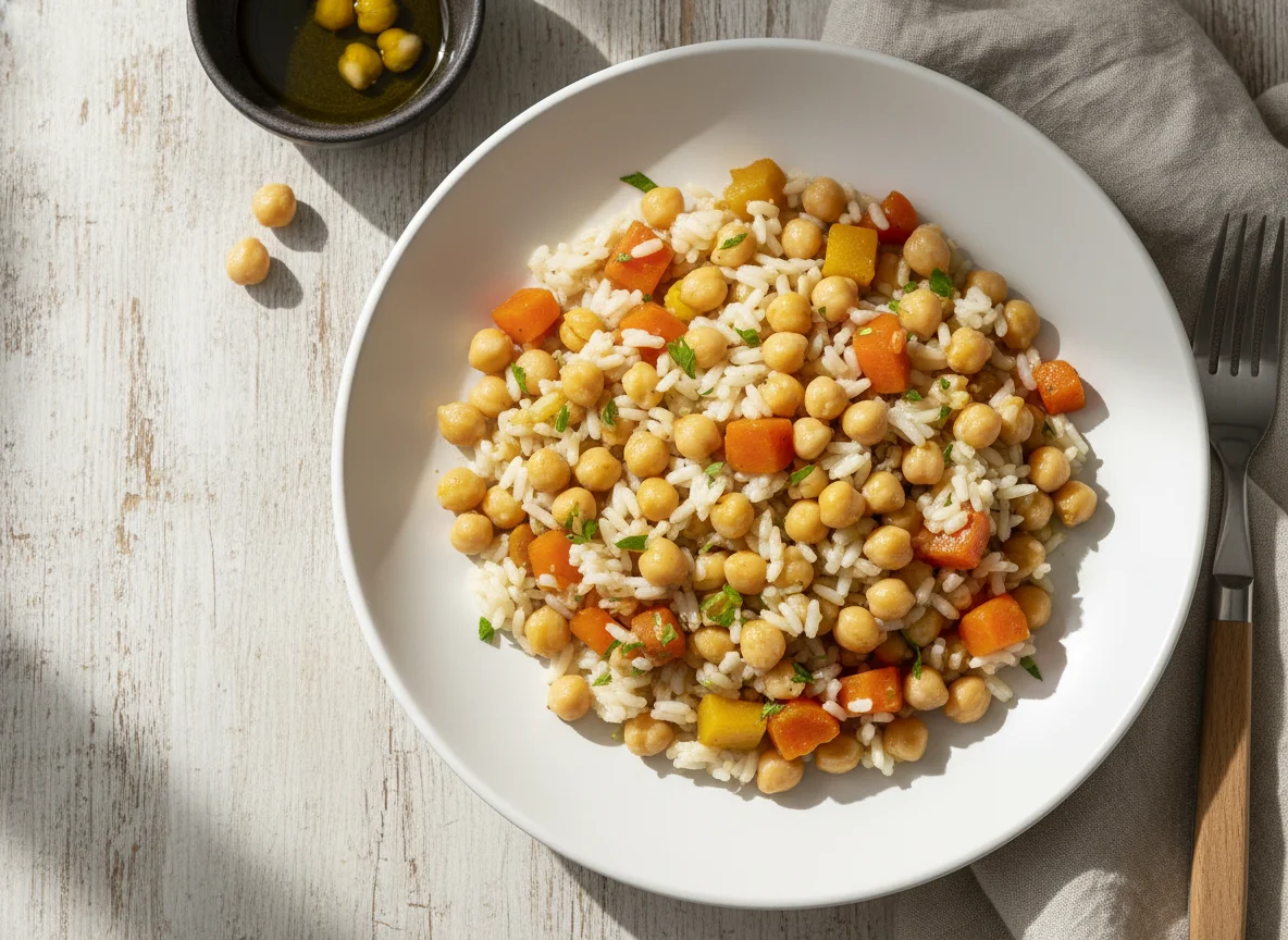 Arroz con garbanzos y verduras photo