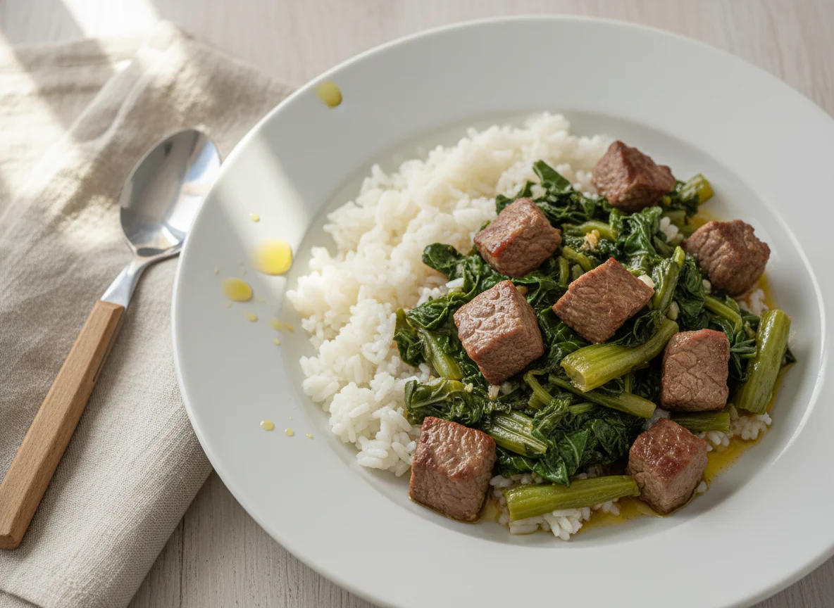 Arroz con guiso de acelga y carne photo