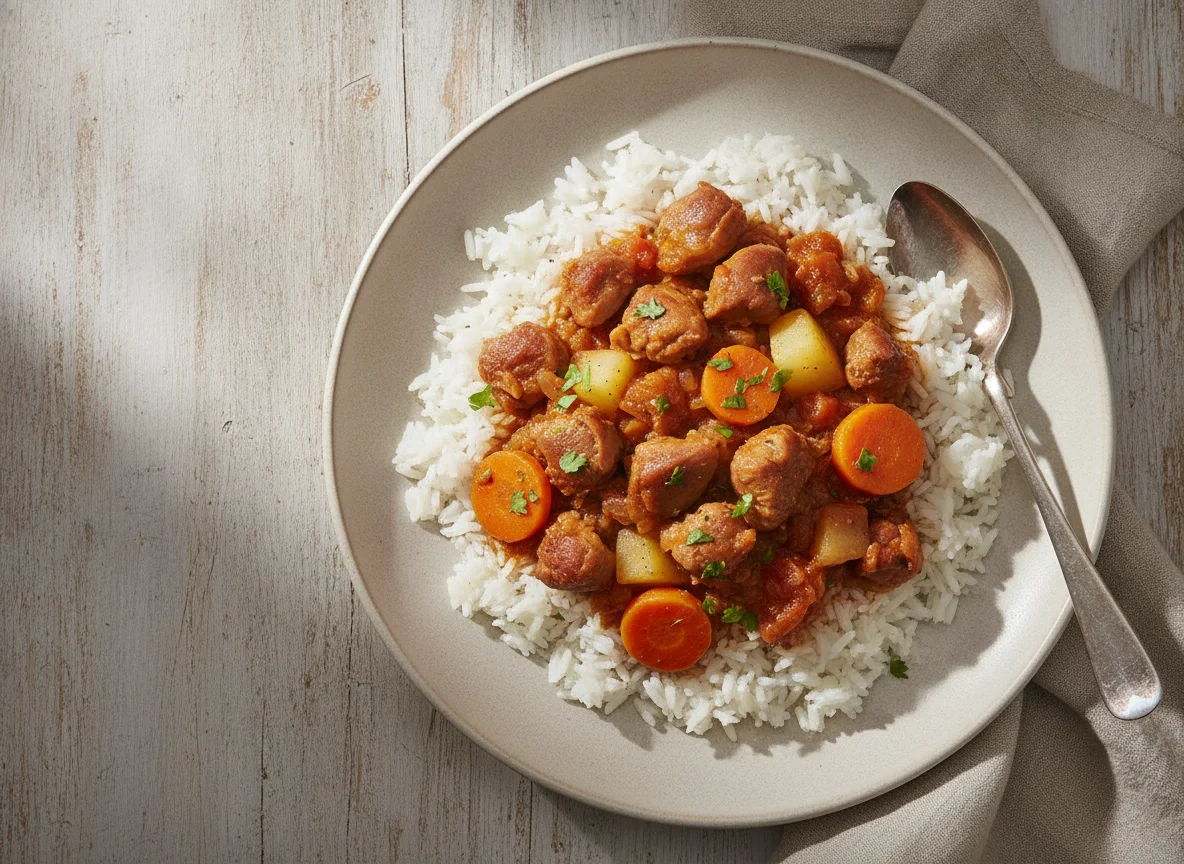 Arroz con guiso de mollejas y verduras photo