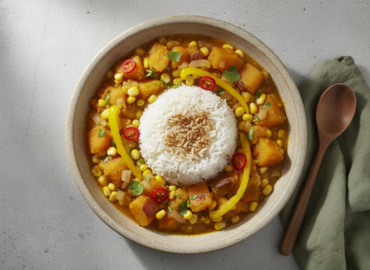 Arroz con guiso de verduras photo