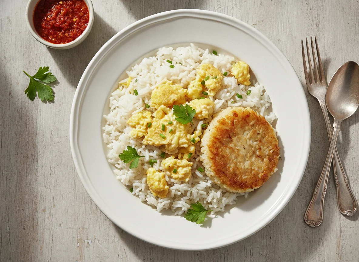 Arroz con huevo revuelto photo