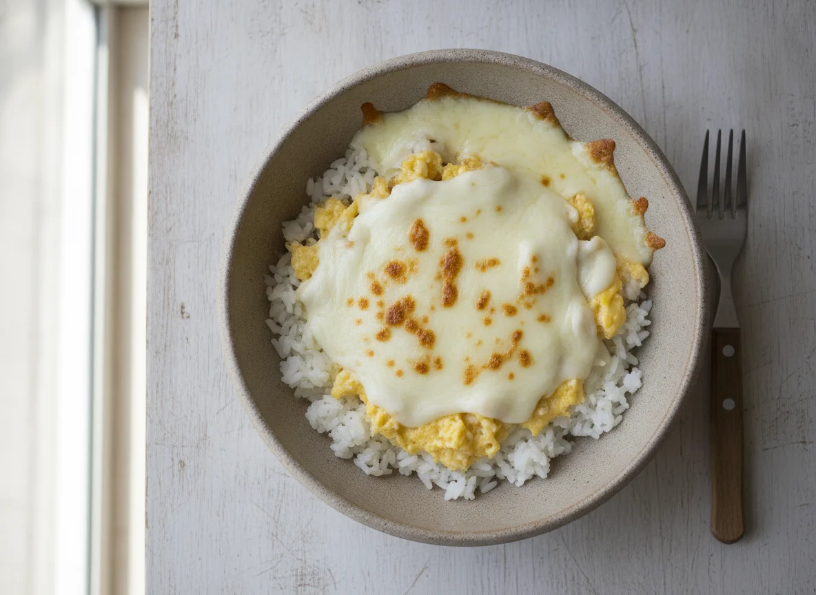 Arroz con huevo y queso photo