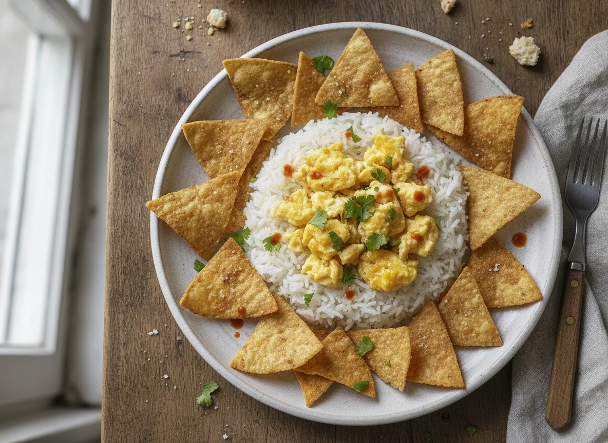 Arroz con huevo y totopos photo