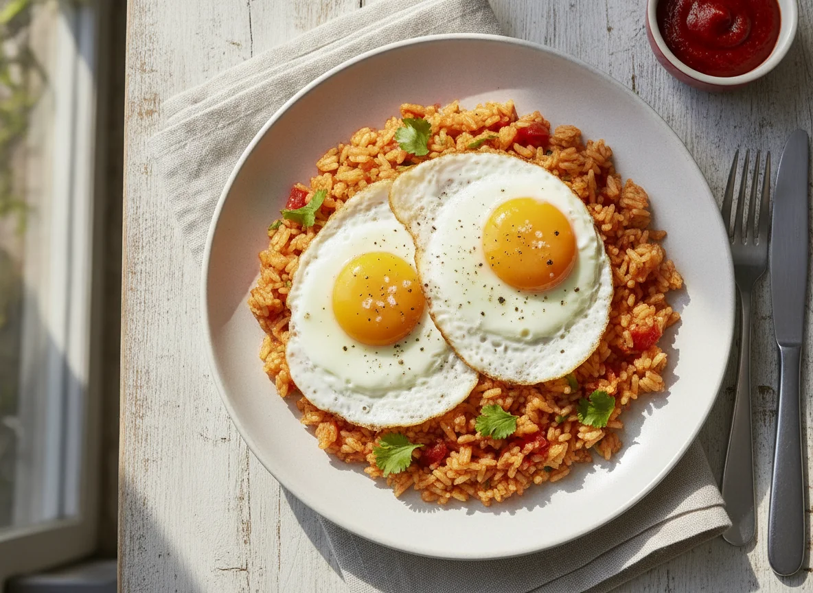 Arroz con huevos fritos photo