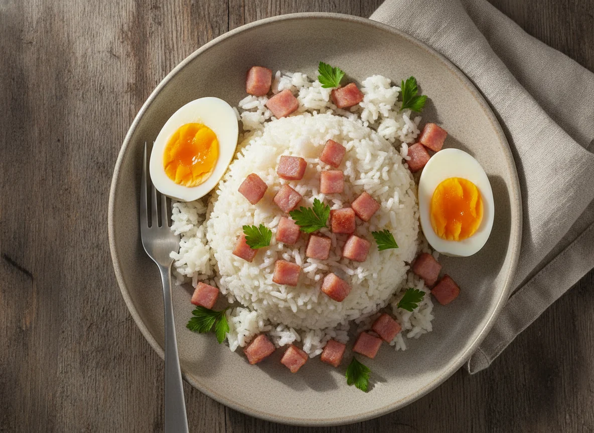 Arroz con jamón y huevo photo