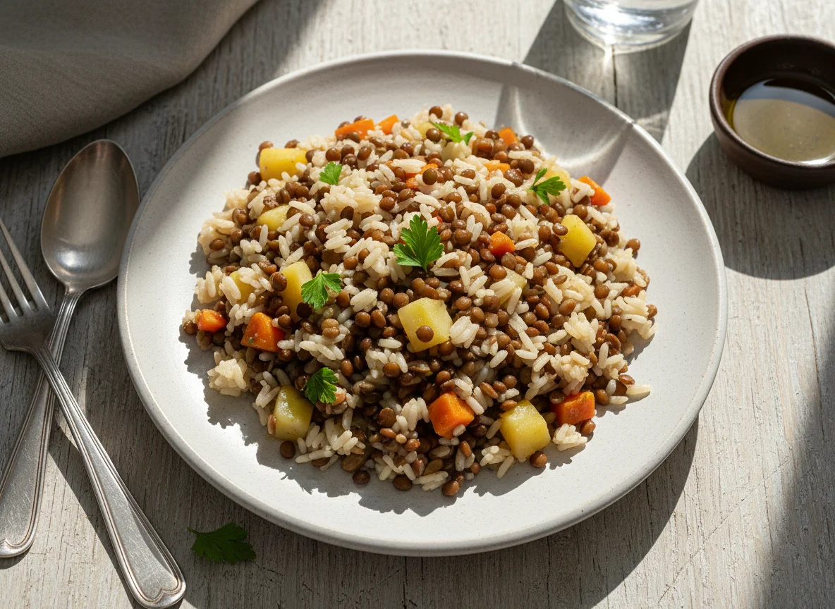 Arroz con lentejas y verduras photo