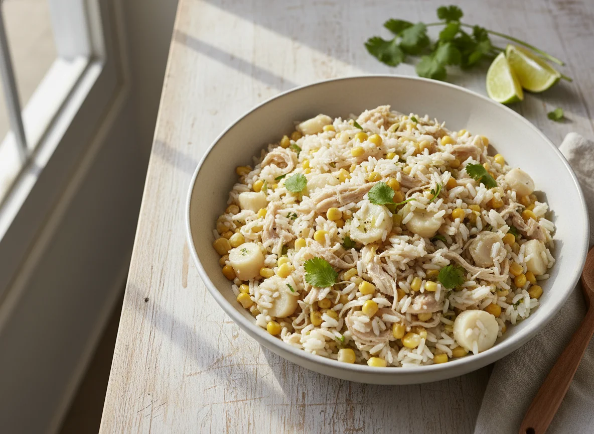 Arroz con palmito con Pollo y maíz photo