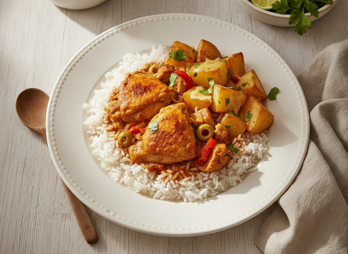Arroz con papas y pollo photo