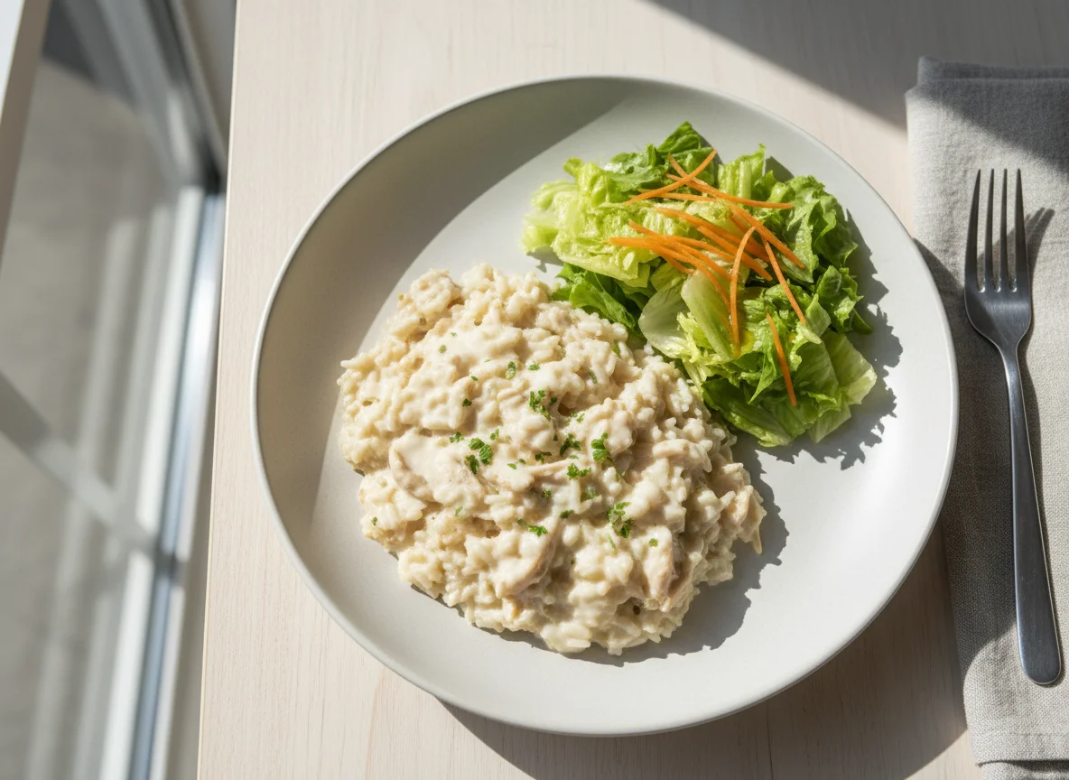 Arroz con pollo cremoso y ensalada photo