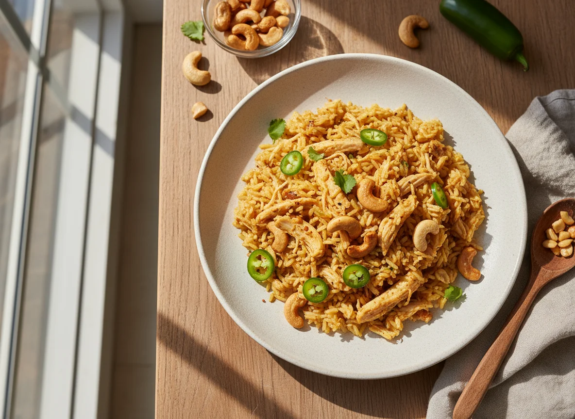 Arroz con pollo y anacardos photo