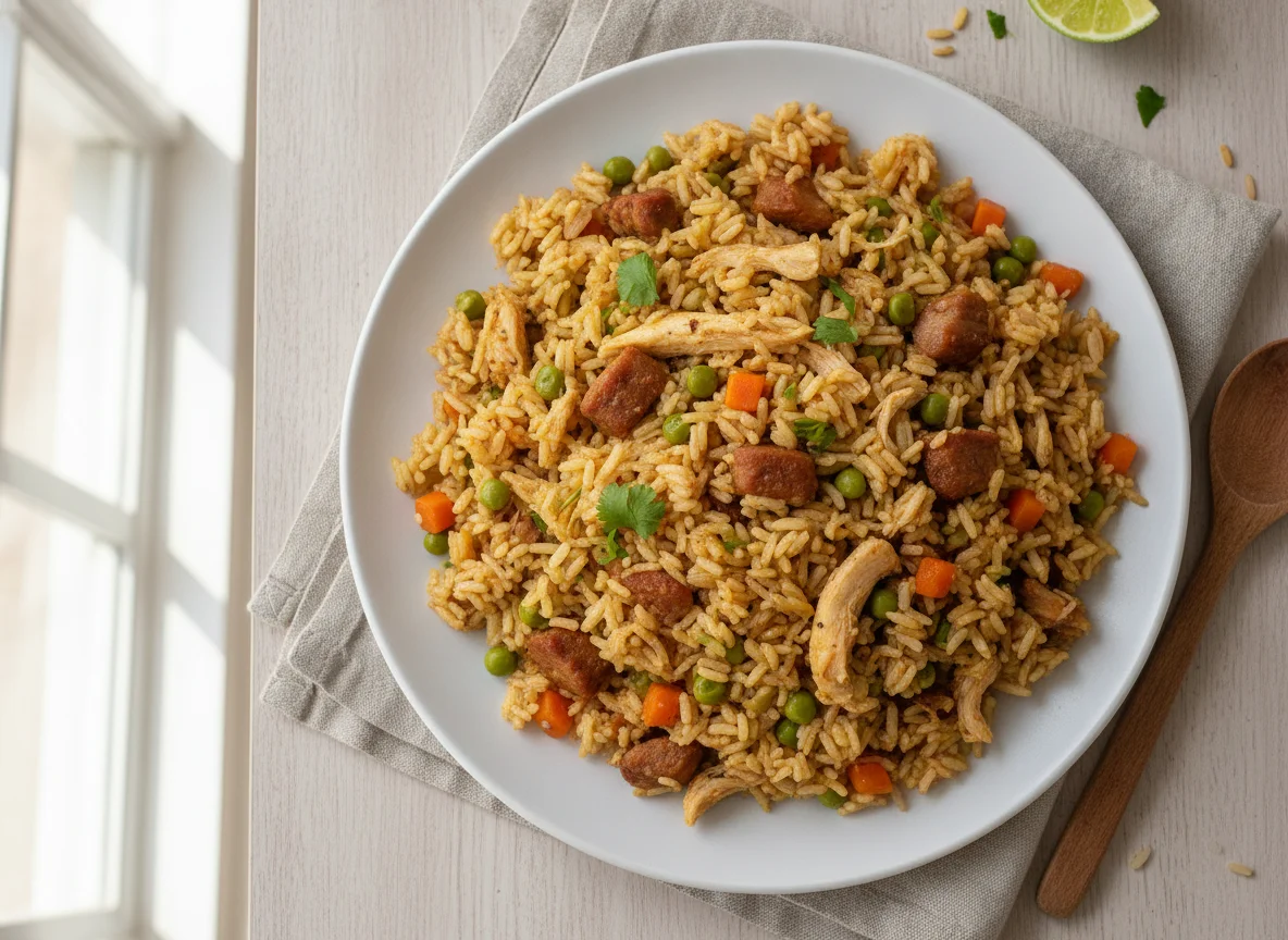 Arroz con pollo y cerdo colombiano photo