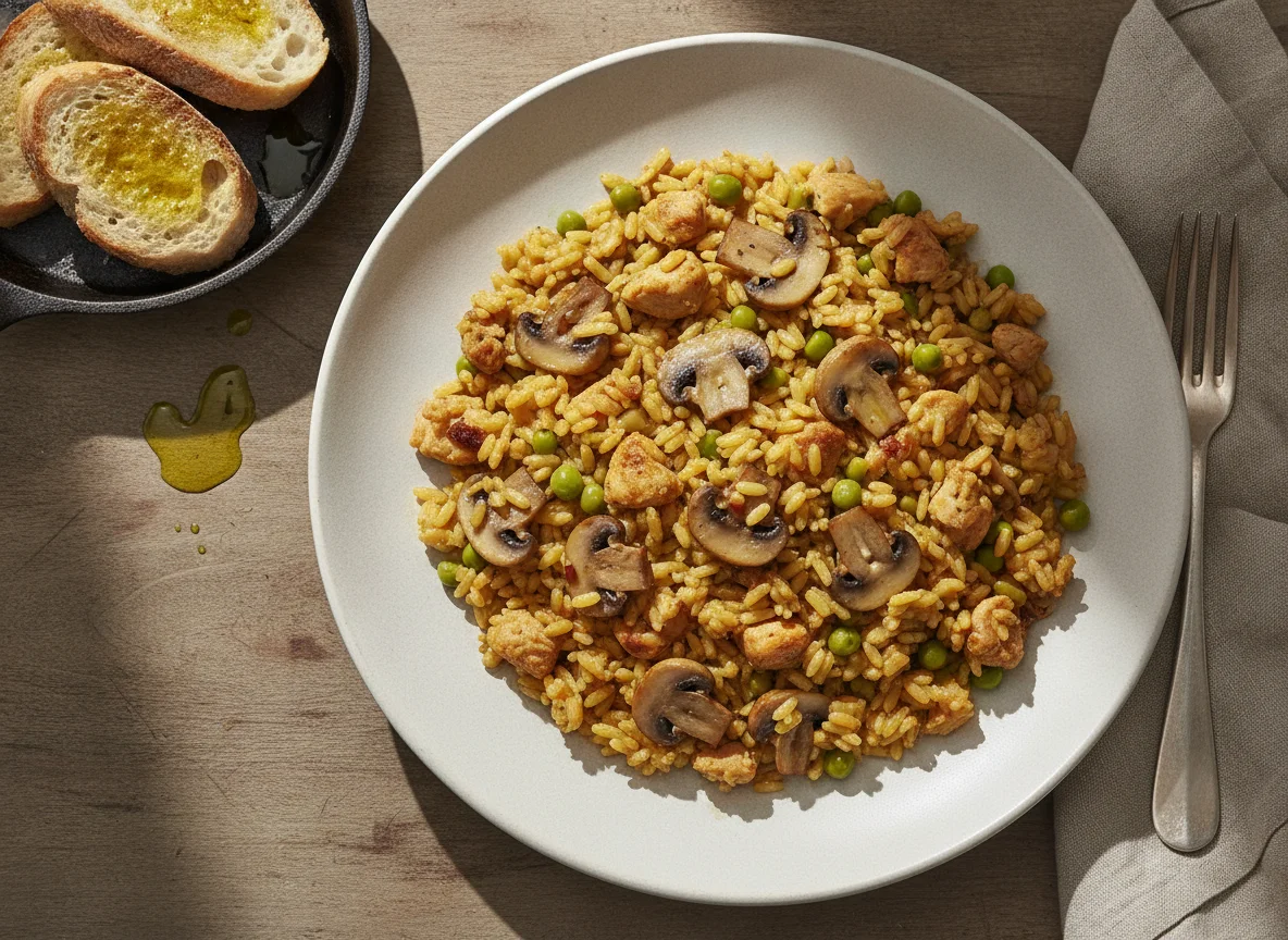 Arroz con pollo y champiñones photo