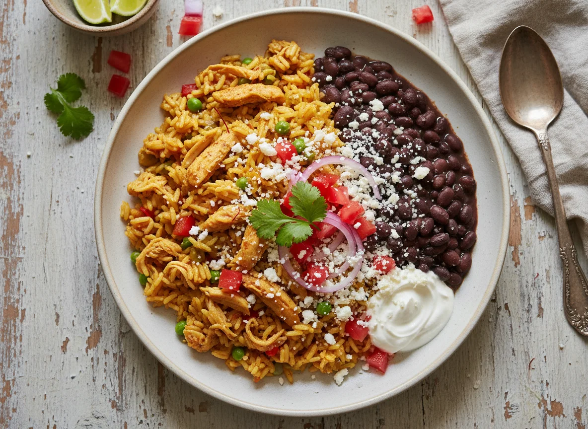 Arroz con pollo y frijoles photo